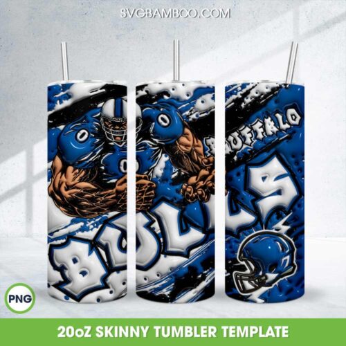 Buffalo Bulls 3D Inflated Tumbler Wrap PNG, NCAA Sports Logo 20oz Skinny Tumbler Template PNG