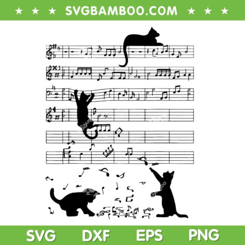 Cat Playing Music Note SVG PNG, Notes And Cat SVG, Black Cat Music DXF SVG PNG EPS
