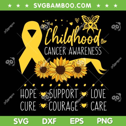 Childhood Cancer Awareness Sunflower SVG PNG, Support Family Childhood Cancer Awareness SVG, Ribbon Yellow DXF SVG PNG EPS