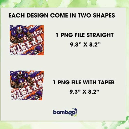 Clemson Tigers 3D Inflated Tumbler Wrap PNG, Football Logo 20oz Skinny Tumbler Template PNG