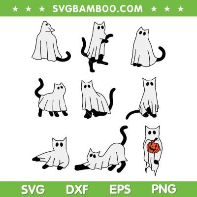 Cute Ghost Cat SVG PNG, Funny Cats Halloween Costumes SVG, Ghost And Pumpkin DXF SVG PNG EPS Cute Ghost Cat SVG PNG, Funny Cats Halloween Costumes SVG, Ghost And Pumpkin DXF SVG PNG EPS