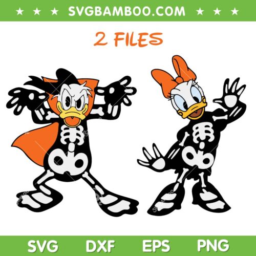 Donald Duck And Daisy Skeleton SVG, Disney Duck Halloween Spooky SVG, 2 Files Disney Halloween DXF SVG PNG EPS