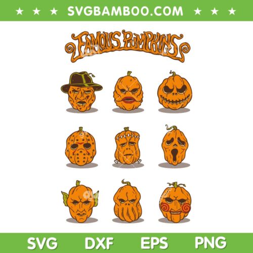 Famous Pumpkins Horror Movie SVG PNG, Halloween Pumkin Scary Head SVG, Characters Pumpkin DXF SVG PNG EPS