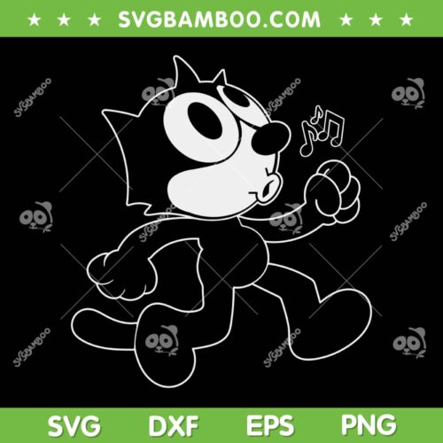 Felix Cartoon Whistling SVG PNG, Walking Music Notes Felix SVG, Felix The Cat DXF SVG PNG EPS