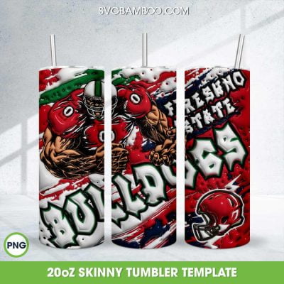 Fresno State Bulldogs 3D Inflated Tumbler Wrap PNG, Bulldogs Football 20oz Skinny Tumbler Template PNG