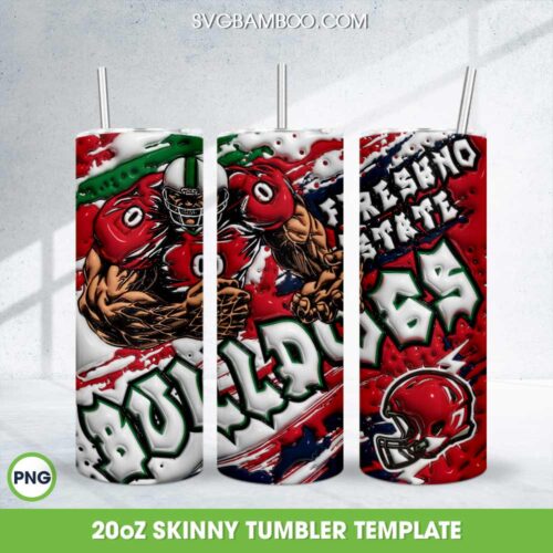 Fresno State Bulldogs 3D Inflated Tumbler Wrap PNG, Bulldogs Football 20oz Skinny Tumbler Template PNG