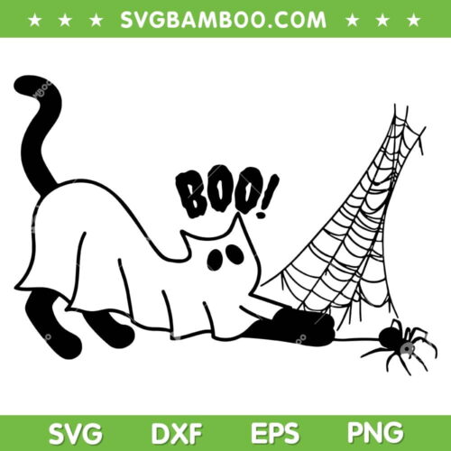 Funny Boo Cat Halloween SVG PNG, Ghost Cat Playing With Spider SVG, Cat And Spider DXF SVG PNG EPS