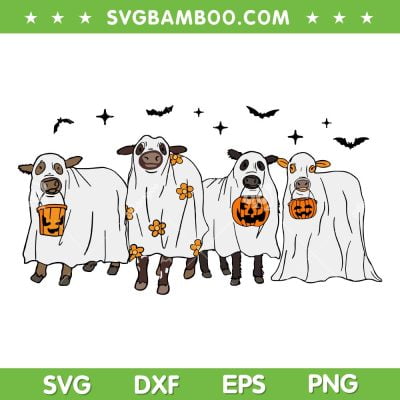 Funny Cow Ghost SVG PNG, Halloween Farmer Trick Or Treat SVG, Cow Ghost Halloween DXF SVG PNG EPS