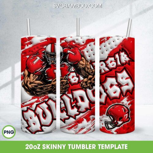 Georgia Bulldogs 3D Inflated Tumbler Wrap PNG, NCAA Georgia Football Teams 20oz Skinny Tumbler Template PNG