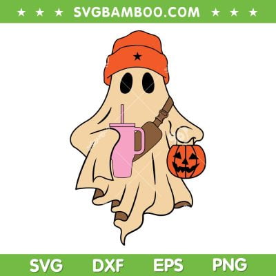 Ghost Drinking Stanley Tumbler SVG PNG, Spooky Ghost Pumpkin SVG, Ghost Hat Star DXF SVG PNG EPS