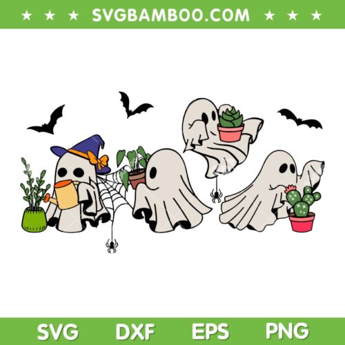 Ghost Plant Lady Halloween SVG PNG, Ghostly Gardening Plant SVG, Cute Ghost Love Trees DXF SVG PNG EPS