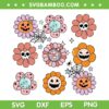 Groovy Halloween Smile Face Disco SVG, Retro Pumpkin Skull Hippie SVG, Smiley Face Halloween DXF SVG PNG EPS