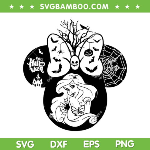 Halloween Ariel Mouse Ear SVG PNG, Little Mermaid Princess Mouse Head SVG, Princess Ariel Halloween DXF SVG PNG EPS