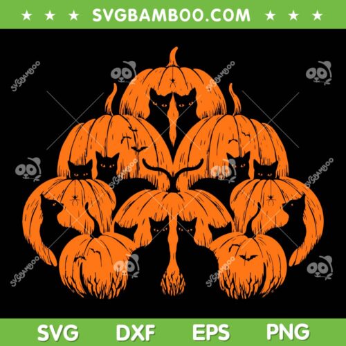 Halloween Cats Pumpkin SVG PNG, Black Cats In Pumpkin SVG, Funny Cat With Pumpkin DXF SVG PNG EPS