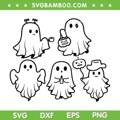 Halloween Ghost Silhouette SVG Bundle, Ghost Halloween Pumpkin SVG Bundle, Ghost Face DXF SVG PNG EPS