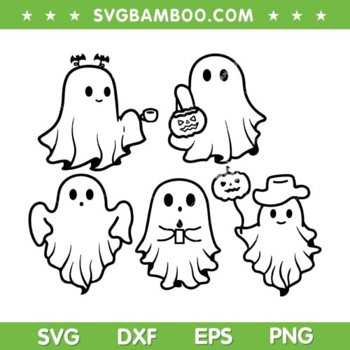 Halloween Ghost Silhouette SVG Bundle, Ghost Halloween Pumpkin SVG Bundle, Ghost Face DXF SVG PNG EPS