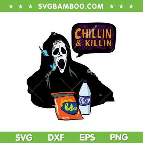 Ghostface Chillin and Killin SVG PNG, Halloween Ghost Face Calling SVG, Horror Movie With Snacks DXF SVG PNG EPS