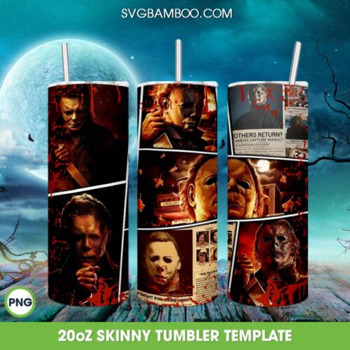 Halloween Horror Movie Michael Myers Tumbler Wrap PNG, Myers Scary Screen Shot 20oz Skinny Tumbler Template PNG