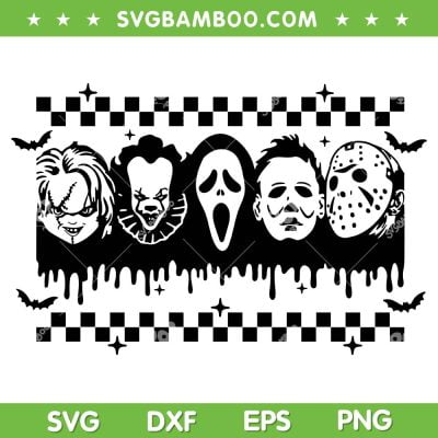 Halloween Horror Movie Characters Checkered SVG, Retro Groovy Horror Friends SVG, Halloween Characters DXF SVG PNG EPS Halloween Horror Movie Characters Checkered SVG, Retro Groovy Horror Friends SVG, Halloween Characters DXF SVG PNG EPS