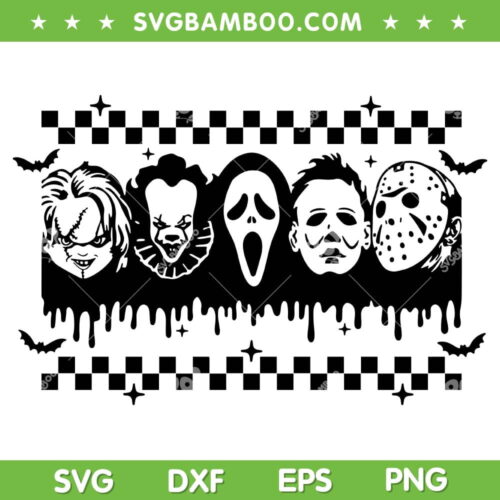 Halloween Horror Movie Characters Checkered SVG, Retro Groovy Horror Friends SVG, Halloween Characters DXF SVG PNG EPS