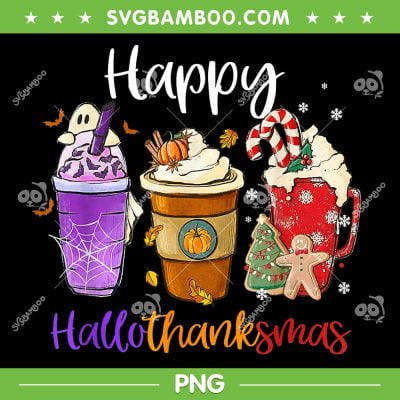 Happy Hallothanksmas Coffee Latte PNG, Halloween Thanksgiving PNG, Halloween Coffee PNG