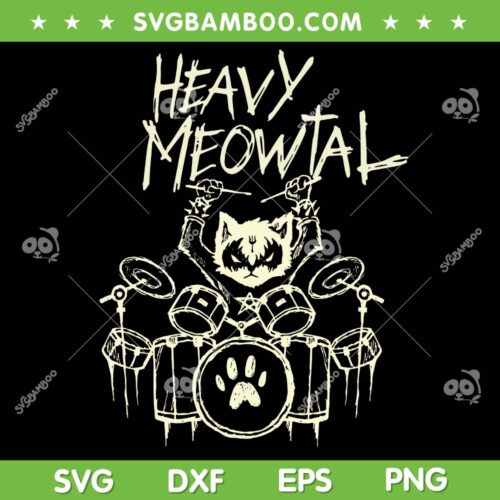 Heavy Meowtal Headbanger SVG PNG, Drummer Cat SVG, Funny Heavy Metal Cat DXF SVG PNG EPS