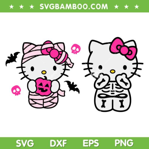 Hello Kitty Mummy SVG PNG, Sanrio Kitty Skeleton Halloween SVG, Cute Kitty Pink DXF SVG PNG EPS