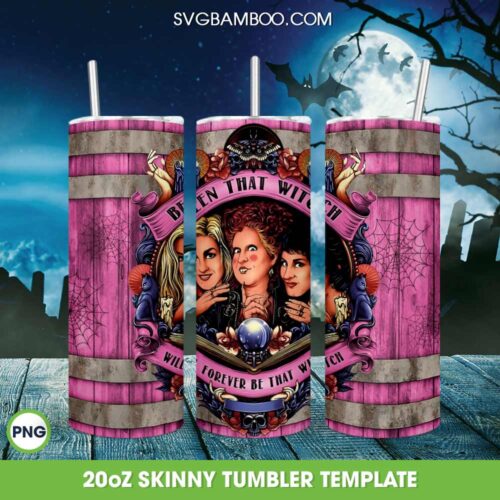 Hocus Pocus Witch Halloween Tumbler Wrap PNG, Pink Sanderson Sisters 20oz Skinny Tumbler Template PNG