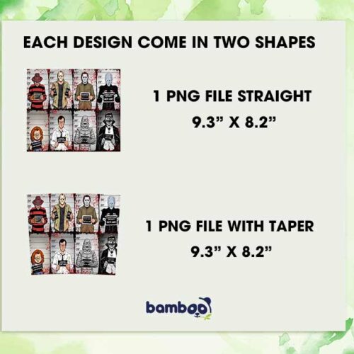 Horror Movie Characters Mug Shot Tumbler Wrap PNG, Halloween Scary Movie Prison 20oz Skinny Tumbler Template PNG