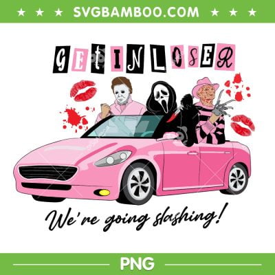 Horror Movie Get In Loser PNG, Myers Ghostface Freddy Driving Pink Car PNG, Characters Halloween PNG Horror Movie Get In Loser PNG, Myers Ghostface Freddy Driving Pink Car PNG, Characters Halloween PNG