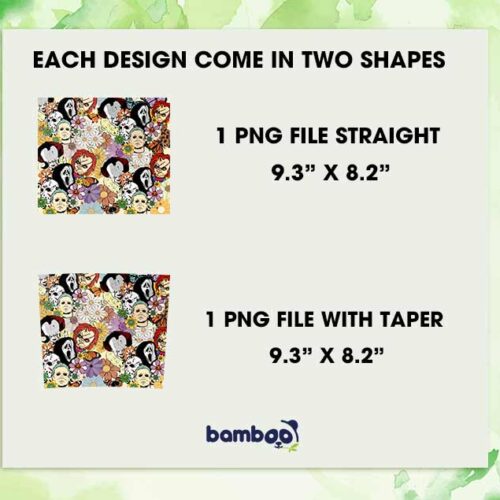 Horror Movie Halloween Floral Tumbler Wrap PNG, Halloween Scary Characters Groovy 20oz Skinny Tumbler Template PNG