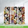 Horror Movie Halloween Floral Tumbler Wrap PNG, Halloween Scary Characters Groovy 20oz Skinny Tumbler Template PNG