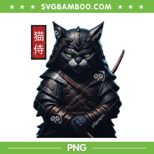 Japanese Samurai Ninja Cat PNG, Kitten Tattoo Kawaii PNG, Cat Ninja PNG