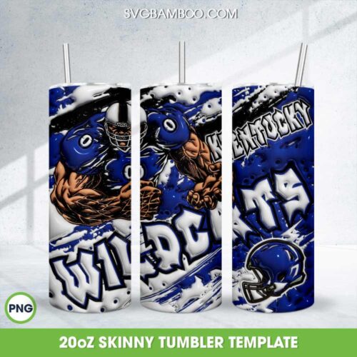 Kentucky Wildcats 3D Inflated Tumbler Wrap PNG, NCAA Wildcats Football Teams 20oz Skinny Tumbler Template PNG