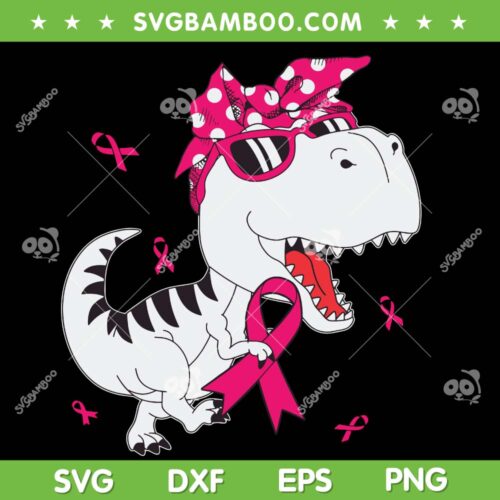 Kids Dinosaur Breast Cancer Awareness SVG, Cute Girls Trex Pink Ribbon SVG, Dinosaur Pink Girls DXF SVG PNG EPS