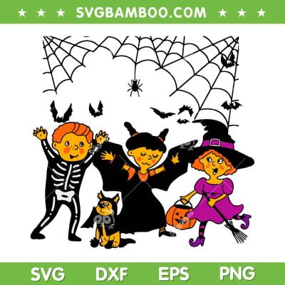 Kids Halloween Party SVG PNG, Halloween Vintage Children Skeleton Witch SVG, Spooky Dude DXF SVG PNG EPS