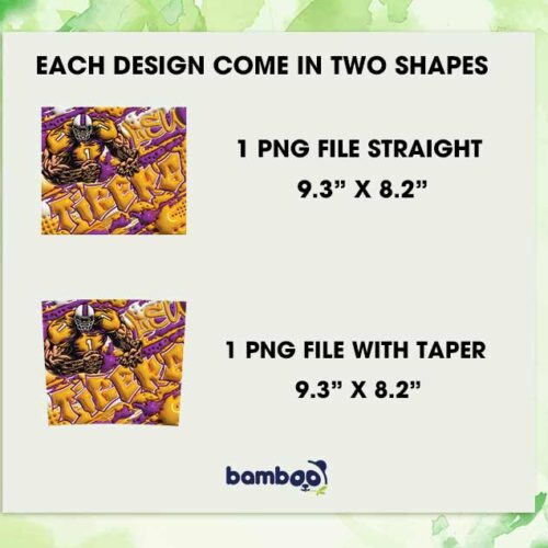 LSU Tigers 3D Inflated Tumbler Wrap PNG, NCAA LSU Tigers Football Teams 20oz Skinny Tumbler Template PNG