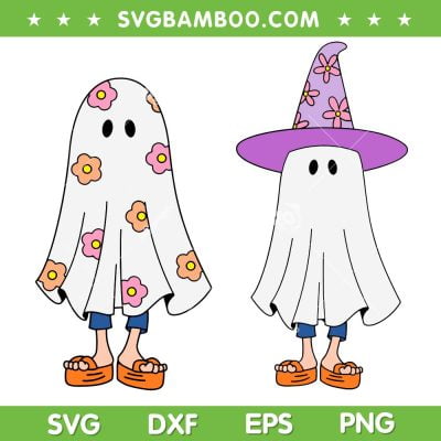 Lizzy Ghost SVG PNG, Halloween Lizzie Witch Hat SVG, Floral Ghost Halloween DXF SVG PNG EPS