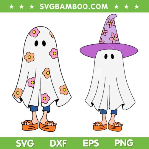 Lizzy Ghost SVG PNG, Halloween Lizzie Witch Hat SVG, Floral Ghost Halloween DXF SVG PNG EPS