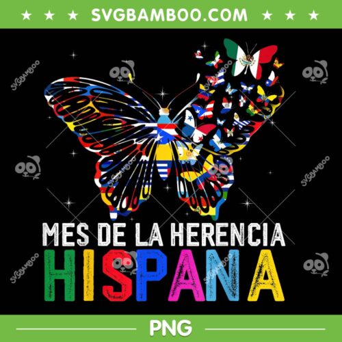 Mes De La Herencia Hispana PNG, Butterfly Latinx Countries Flag PNG, Country Flags Butterfly PNG