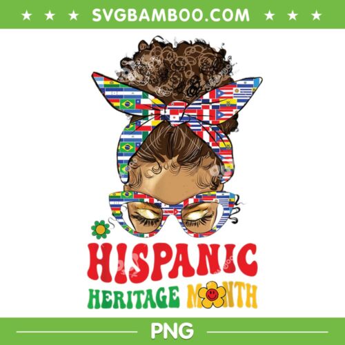 Messy Bun Hispanic Heritage Month PNG, Women Latino Countries Flags PNG, Countries Flags Messy Bun PNG