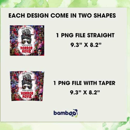 Messy Bun Mom Horror Movie Tumbler Wrap PNG, Movie Villains Halloween 20oz Skinny Tumbler Template PNG