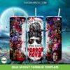 Messy Bun Mom Horror Movie Tumbler Wrap PNG, Movie Villains Halloween 20oz Skinny Tumbler Template PNG