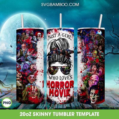 Messy Bun Mom Horror Movie Tumbler Wrap PNG, Movie Villains Halloween 20oz Skinny Tumbler Template PNG