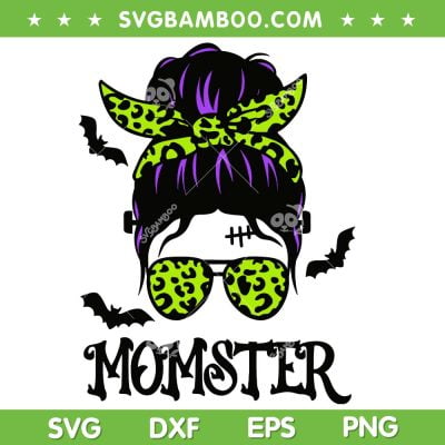 Messy Bun Momster Leopard SVG PNG, Halloween Spooky Mom SVG, Momster Halloween DXF SVG PNG EPS