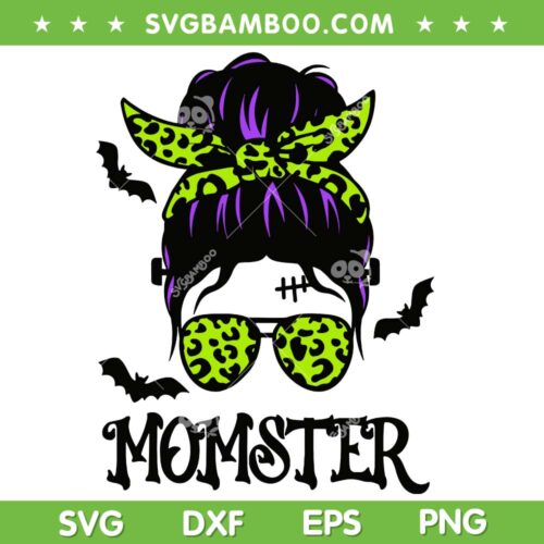 Messy Bun Momster Leopard SVG PNG, Halloween Spooky Mom SVG, Momster Halloween DXF SVG PNG EPS