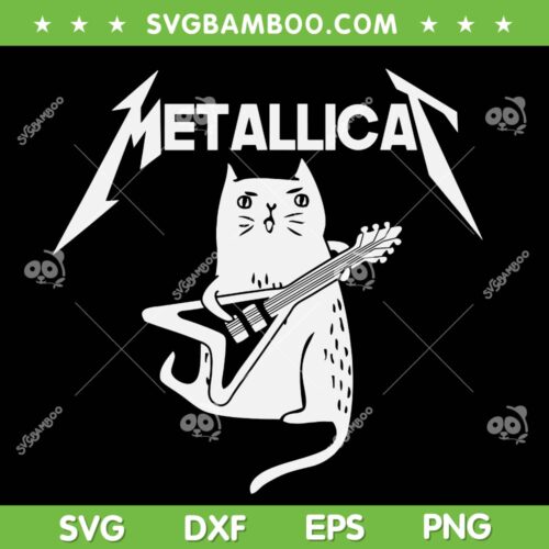 Mettalicat Rock Band SVG PNG, Funny Cat Guitar Rock SVG, Vintage Metallica Band Guitar DXF SVG PNG EPS