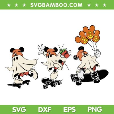 Mickey Mouse Ghost Skateboarding SVG Bundle, Disney Creep It Real Halloween SVG Bundle