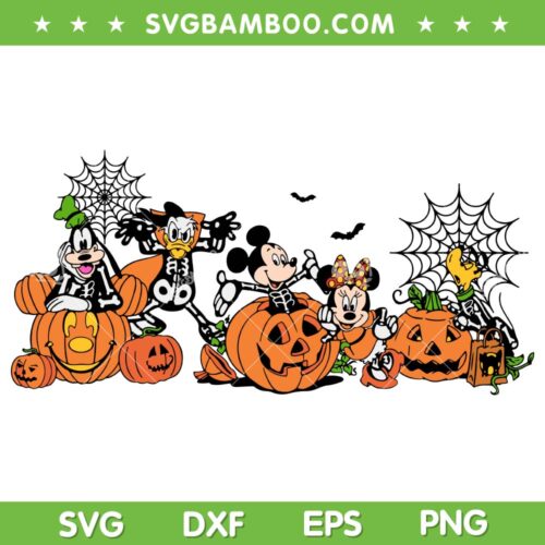 Mickey Mouse And Friends Skeleton SVG, Disney Halloween Pumpkin SVG, Halloween Skeleton DXF SVG PNG EPS