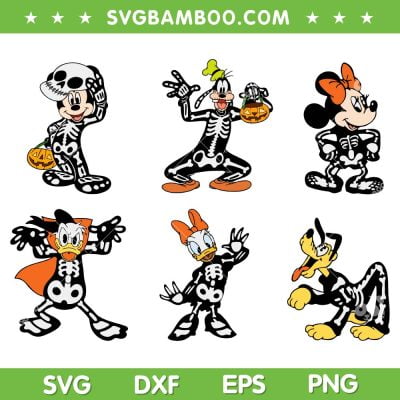 Mickey And Friends Skeleton SVG Bundle, Disney Mouse Halloween Masquerade Spooky SVG Bundle, Skeleton Disney Halloween DXF SVG PNG EPS